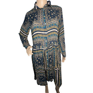 ZARA Multi Pattern Dress Long Sleeve Button Up TShirt Midi Dress
